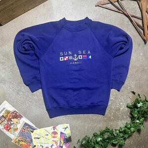 Vintage 90s Hawaii Embroidered Crewneck Women's Small Navy Blue Gold Sweatshirt